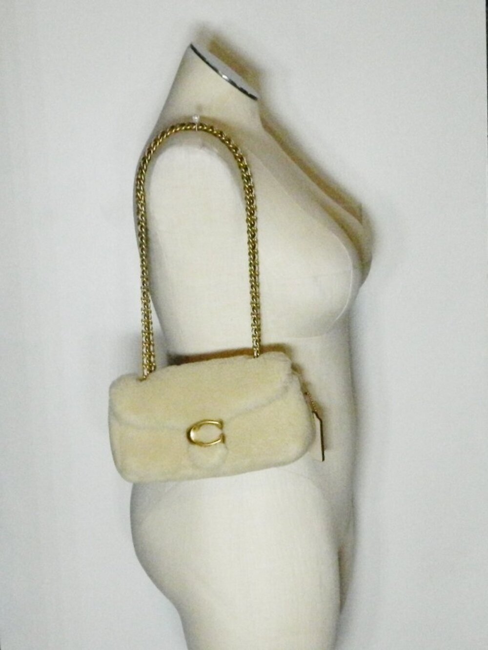 Coach $495 Shearling Tabby Shoulder Bag 20 Beige NWT!